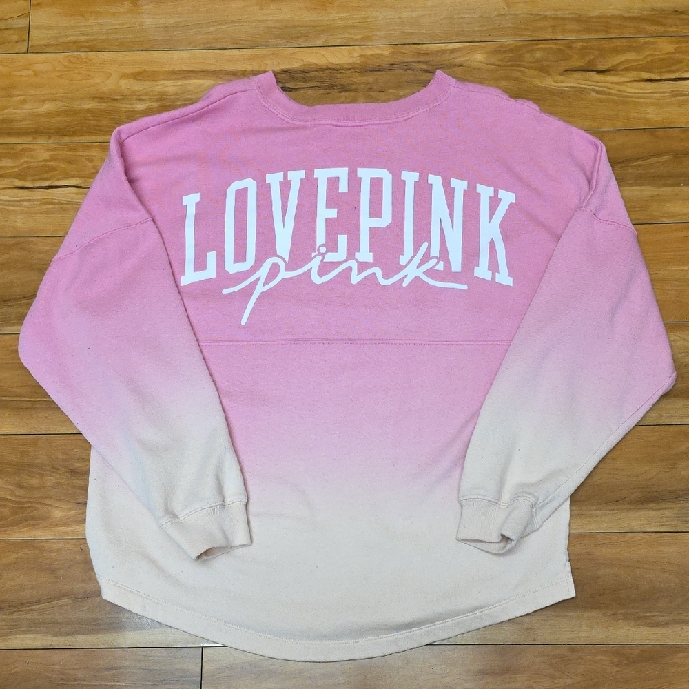 Victoria's Secret Pink Ombre Dip Dye Varsity Pullover Fleece Bubblegum Peach M